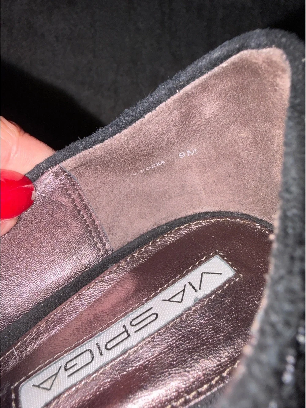 Via Spiga Black Pointed Toe kitten heels with Silver Buckle Detail, Size 7.5
